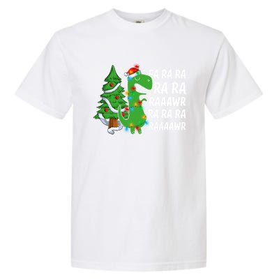 Xmas Tree Lights Fa Ra Ra Rawr Rawr Dinosaur Trex Christmas Cute Gift Garment-Dyed Heavyweight T-Shirt