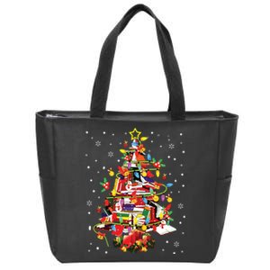 Xmas Tree Library Xmas Lights Tree Book Lover Librarian Zip Tote Bag