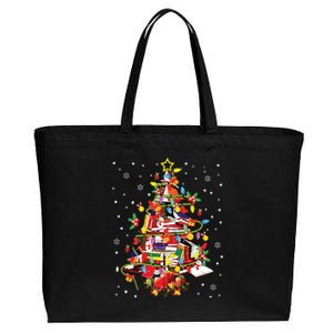 Xmas Tree Library Xmas Lights Tree Book Lover Librarian Cotton Canvas Jumbo Tote