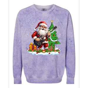 Xmas Tree Lights Guitarist Santa Playing Guitar Christmas Funny Gift Colorblast Crewneck Sweatshirt