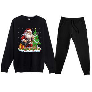 Xmas Tree Lights Guitarist Santa Playing Guitar Christmas Funny Gift Premium Crewneck Sweatsuit Set