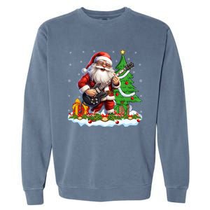 Xmas Tree Lights Guitarist Santa Playing Guitar Christmas Funny Gift Garment-Dyed Sweatshirt