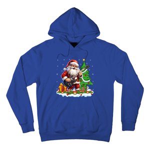 Xmas Tree Lights Guitarist Santa Playing Guitar Christmas Funny Gift Hoodie