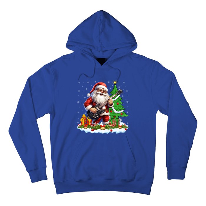 Xmas Tree Lights Guitarist Santa Playing Guitar Christmas Funny Gift Hoodie