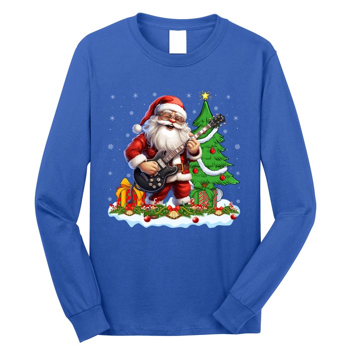 Xmas Tree Lights Guitarist Santa Playing Guitar Christmas Funny Gift Long Sleeve Shirt