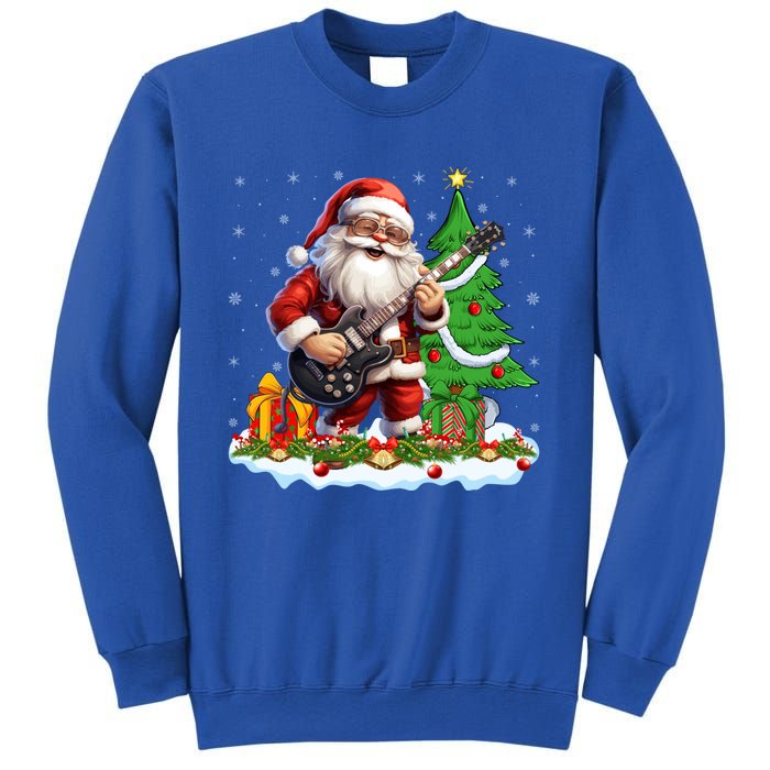 Xmas Tree Lights Guitarist Santa Playing Guitar Christmas Funny Gift Sweatshirt