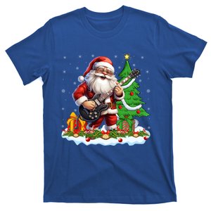 Xmas Tree Lights Guitarist Santa Playing Guitar Christmas Funny Gift T-Shirt