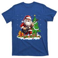 Xmas Tree Lights Guitarist Santa Playing Guitar Christmas Funny Gift T-Shirt