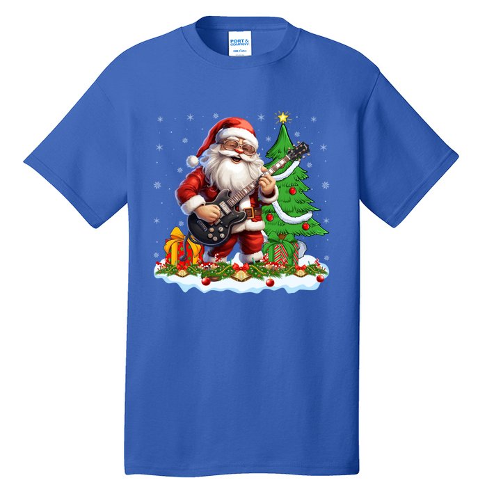 Xmas Tree Lights Guitarist Santa Playing Guitar Christmas Funny Gift Tall T-Shirt