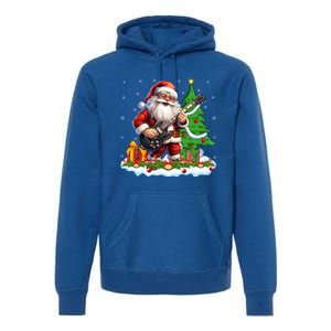 Xmas Tree Lights Guitarist Santa Playing Guitar Christmas Funny Gift Premium Hoodie