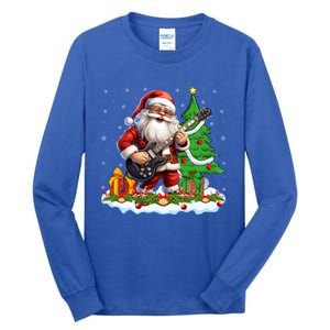 Xmas Tree Lights Guitarist Santa Playing Guitar Christmas Funny Gift Tall Long Sleeve T-Shirt