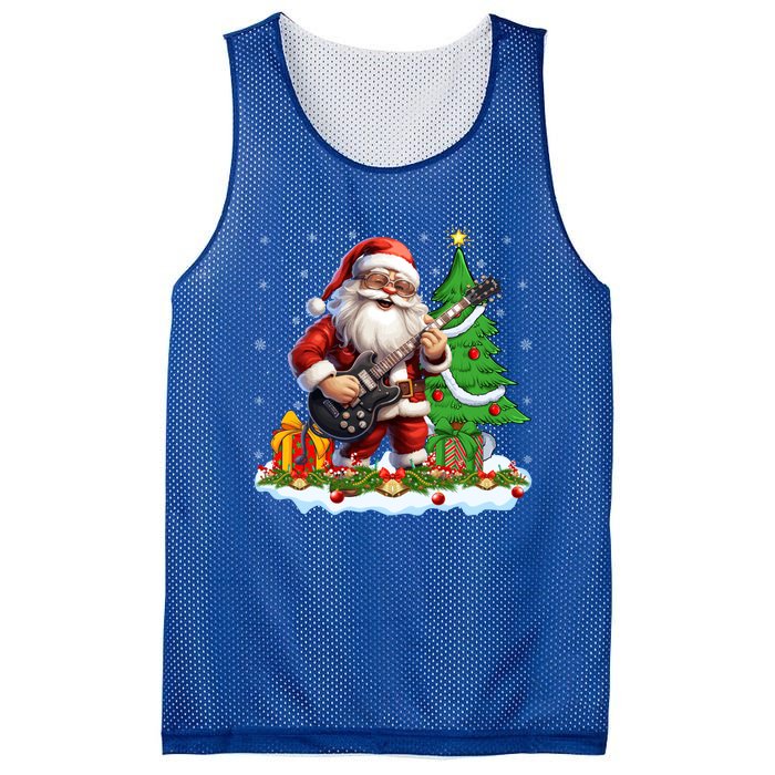 Xmas Tree Lights Guitarist Santa Playing Guitar Christmas Funny Gift Mesh Reversible Basketball Jersey Tank