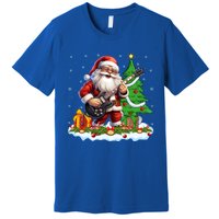 Xmas Tree Lights Guitarist Santa Playing Guitar Christmas Funny Gift Premium T-Shirt