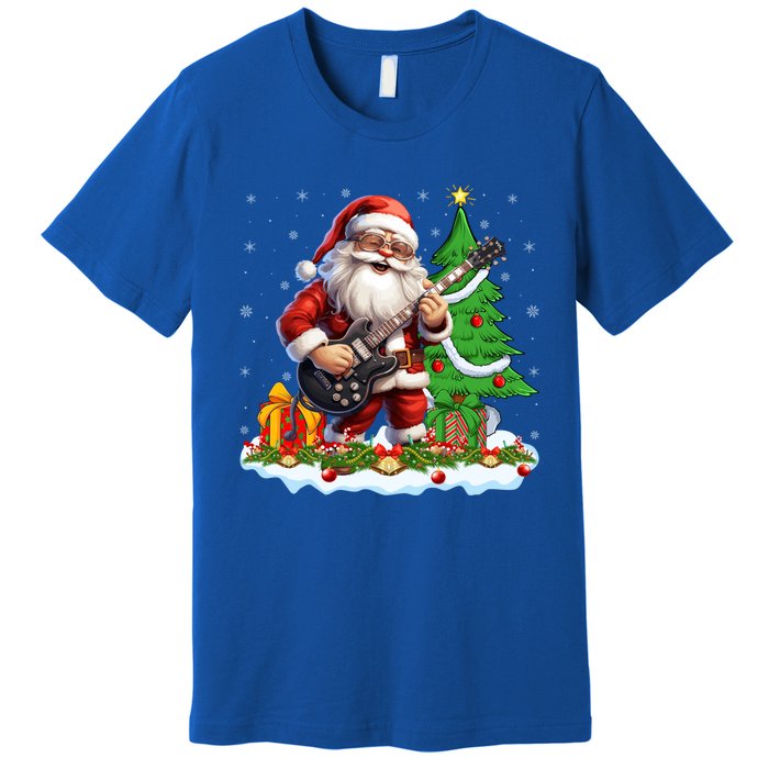 Xmas Tree Lights Guitarist Santa Playing Guitar Christmas Funny Gift Premium T-Shirt