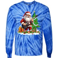 Xmas Tree Lights Guitarist Santa Playing Guitar Christmas Funny Gift Tie-Dye Long Sleeve Shirt