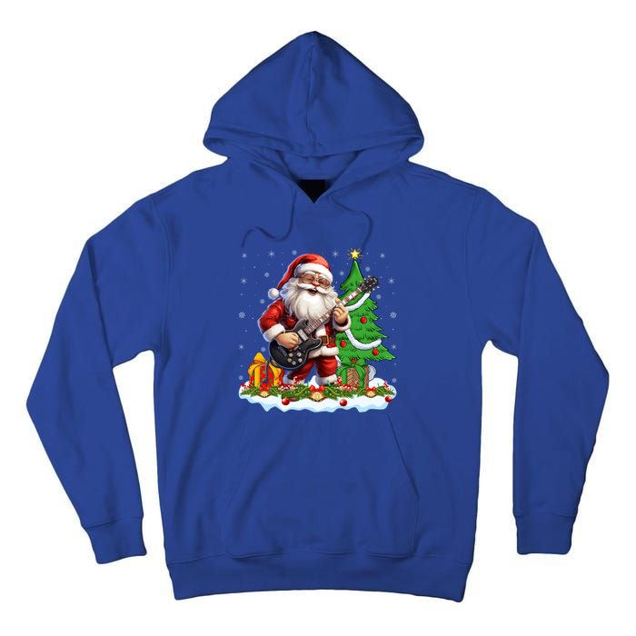 Xmas Tree Lights Guitarist Santa Playing Guitar Christmas Funny Gift Tall Hoodie