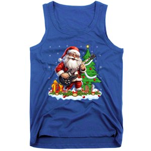 Xmas Tree Lights Guitarist Santa Playing Guitar Christmas Funny Gift Tank Top