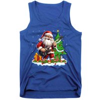 Xmas Tree Lights Guitarist Santa Playing Guitar Christmas Funny Gift Tank Top