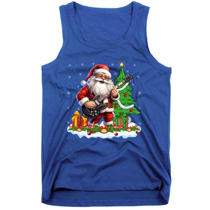 Xmas Tree Lights Guitarist Santa Playing Guitar Christmas Funny Gift Tank Top