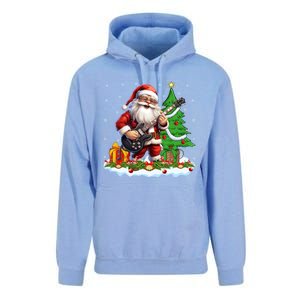 Xmas Tree Lights Guitarist Santa Playing Guitar Christmas Funny Gift Unisex Surf Hoodie