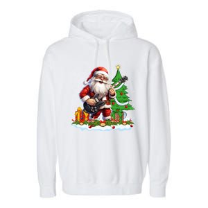 Xmas Tree Lights Guitarist Santa Playing Guitar Christmas Funny Gift Garment-Dyed Fleece Hoodie