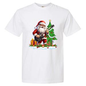 Xmas Tree Lights Guitarist Santa Playing Guitar Christmas Funny Gift Garment-Dyed Heavyweight T-Shirt