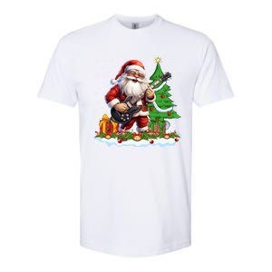 Xmas Tree Lights Guitarist Santa Playing Guitar Christmas Funny Gift Softstyle CVC T-Shirt