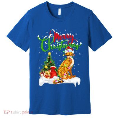 Xmas Tree Lighting Santa Hat Leopard Christmas Gift Premium T-Shirt