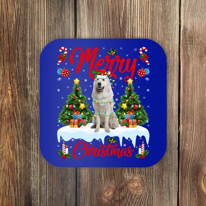 Xmas Tree Lighting Great Pyrenees Dog Merry Christmas Gift Coaster