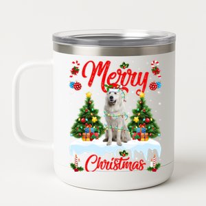 Xmas Tree Lighting Great Pyrenees Dog Merry Christmas Gift 12 oz Stainless Steel Tumbler Cup