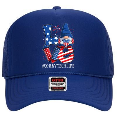 Xray Tech Love 4th Of July Gnome Usa Patriotic Gift High Crown Mesh Back Trucker Hat