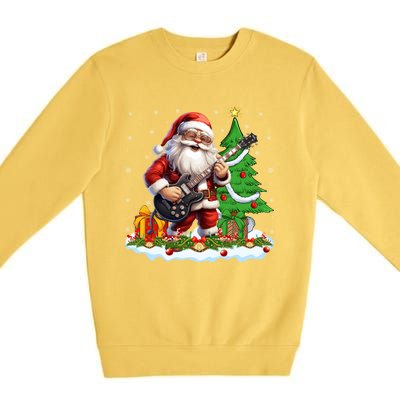 Xmas Tree Lights Guitarist Santa Playing Guitar Christmas Gift Premium Crewneck Sweatshirt