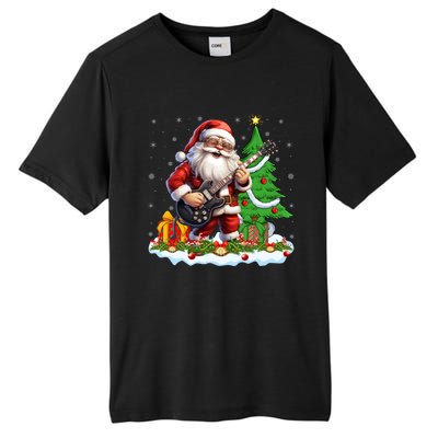 Xmas Tree Lights Guitarist Santa Playing Guitar Christmas Gift Tall Fusion ChromaSoft Performance T-Shirt