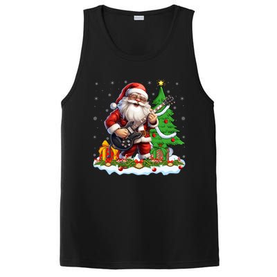 Xmas Tree Lights Guitarist Santa Playing Guitar Christmas Gift PosiCharge Competitor Tank