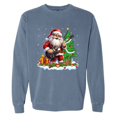 Xmas Tree Lights Guitarist Santa Playing Guitar Christmas Gift Garment-Dyed Sweatshirt