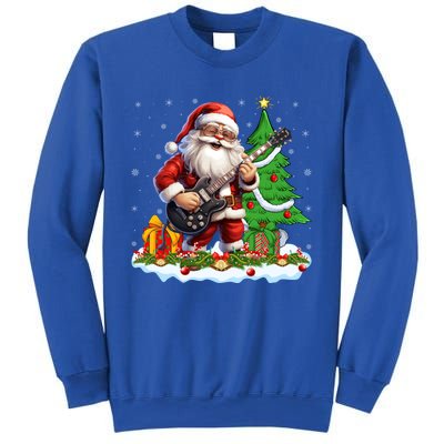 Xmas Tree Lights Guitarist Santa Playing Guitar Christmas Gift Sweatshirt