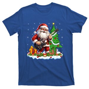 Xmas Tree Lights Guitarist Santa Playing Guitar Christmas Gift T-Shirt