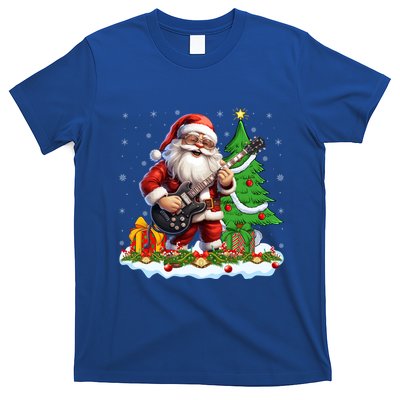 Xmas Tree Lights Guitarist Santa Playing Guitar Christmas Gift T-Shirt