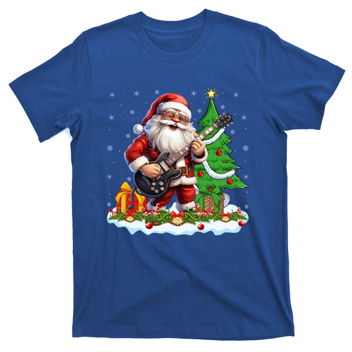 Xmas Tree Lights Guitarist Santa Playing Guitar Christmas Gift T-Shirt