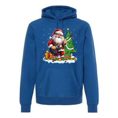 Xmas Tree Lights Guitarist Santa Playing Guitar Christmas Gift Premium Hoodie