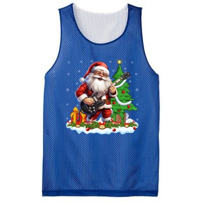 Xmas Tree Lights Guitarist Santa Playing Guitar Christmas Gift Mesh Reversible Basketball Jersey Tank