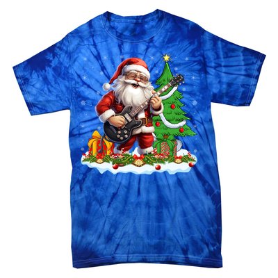 Xmas Tree Lights Guitarist Santa Playing Guitar Christmas Gift Tie-Dye T-Shirt