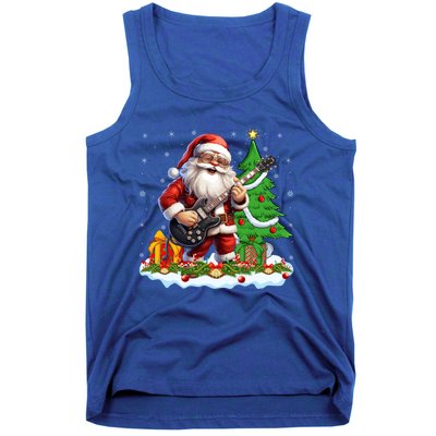 Xmas Tree Lights Guitarist Santa Playing Guitar Christmas Gift Tank Top