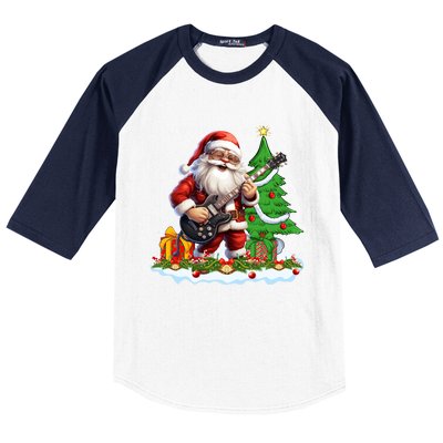 Xmas Tree Lights Guitarist Santa Playing Guitar Christmas Gift Baseball Sleeve Shirt