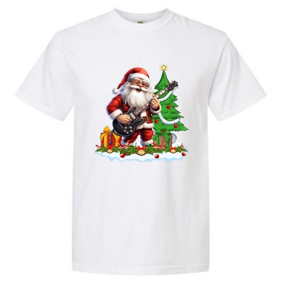 Xmas Tree Lights Guitarist Santa Playing Guitar Christmas Gift Garment-Dyed Heavyweight T-Shirt