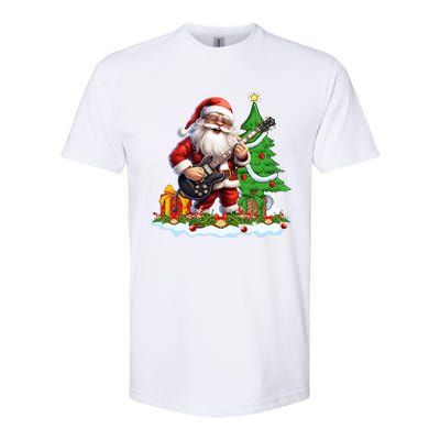 Xmas Tree Lights Guitarist Santa Playing Guitar Christmas Gift Softstyle CVC T-Shirt