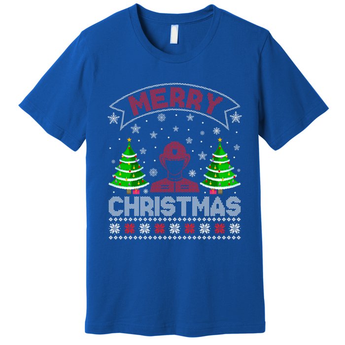 Xmas Tree Lighting Firefighter Ugly Christmas Gift Premium T-Shirt