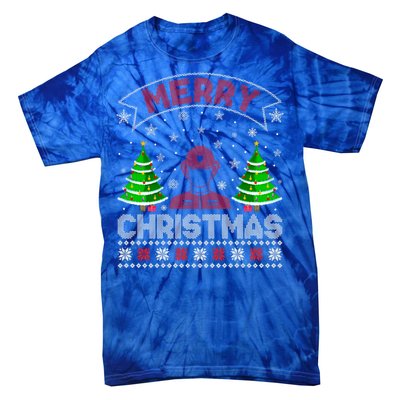 Xmas Tree Lighting Firefighter Ugly Christmas Gift Tie-Dye T-Shirt