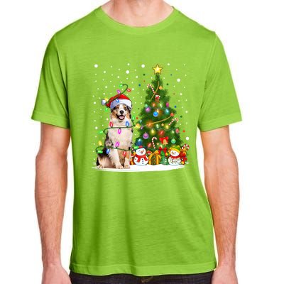 Xmas Tree Lighting Santa Australian Shepherd Dog Christmas Cool Gift Adult ChromaSoft Performance T-Shirt