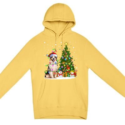 Xmas Tree Lighting Santa Australian Shepherd Dog Christmas Cool Gift Premium Pullover Hoodie